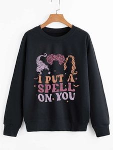 Damen Hoodies Sweatshirts Damen Ich habe einen Zauber auf Sie Buchstaben drucken Sweatshirt Lustige Halloween -Geschenkpullover Frauen Mode Hoodies lässig Vintage Tops 240413