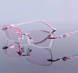 Ögonglasögonramar för kvinnor Rhinestone Rimless Gyeglass Lady Reading High Clear Lens Hyperopia Women039s Pink Presbyopic11847087