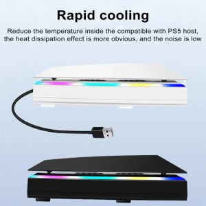 Tillbehör Game Console Cooling Fan med RGB LED -ljus lågbrus justerbar höghastighet Portable Cooler Fan för PS5