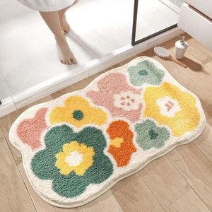 Bath Mats Bathroom Floor Mat Lovely Flower Pattern Thick Flocking Rug Strong Water Absorption Washable Non-slip Bedroom