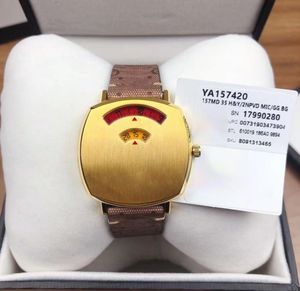 2021 Dowodzen cyfrowy kwarcowy zegarek z Goldtone Case Ladies zegarki ze stali nierdzewnej Luksusowa marka Montre de Luxe skóra ST6960950