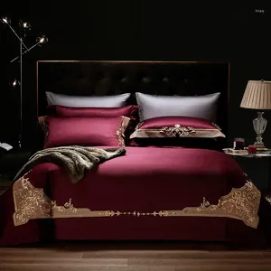 Bedding Sets Gold Bed Linen Cotton Euro Flat Sheets Set King Size For Bedroom Embroidered Duvet Cover Luxury Bedspread