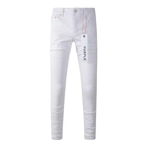 Jeans de marca roxa 2024 Novo jeans brancos de rua de alta qualidade Reparação de alta qualidade Raise calças jeans skinny