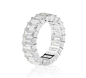 Eternity Emerald Cut Lab Diamond Pierścień 925 Srebrne Srebrne Wednale zaręczynowe dla kobiet prezent biżuterii 9499587