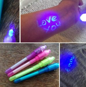 Kreatywne artykuły papiernicze Niewidzialne Pen z atramentem 2 w 1 UV Magic Magic Invisible Pens Plastic Breflsher Pen Pen Pen Pen BH255025682