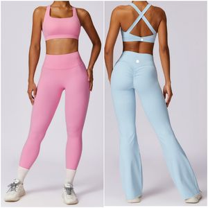 LL-8047 Womens Yoga Outfit Sets Two Pieces Pants Vest Trousers Shorts Excerise Sport Gym Running Casual Long Pant Elastic High Waist Sportwear Suits