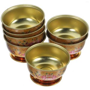 Dinnerware Sets 7 Pcs Water Bowl Temple Holy Cup Yoga Stuff Alloy Supply Container Lotus Flower Holder Meditation Altar Supplies Worship