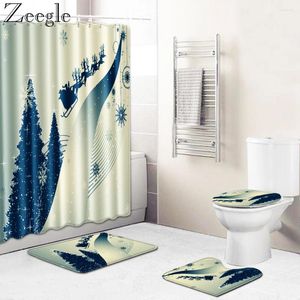 Bath Mats Zeegle 4pcs Christmas Curtain Waterproof Shower Washable Bathroom Carpet Set Foot Mat Absorbent Toilet Cover