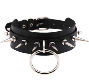 Big Oround Punk Rock Gothic Chokers Женщины мужчины из кожа серебряного шипа заклепки заклинание колье колье для колье, украшения Bijoux4916431