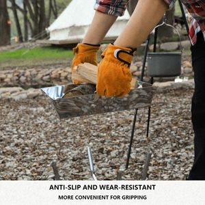 Tools Flame-retardant Gloves Thickened Cowhide Heat-insulating Heat Resistant Fireproof Oven Mitts Portable Picnic BBQ