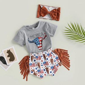 Clothing Sets 4th Of July Infant Baby Girl Outfits Short Sleeve Romper Tutu Bloomers Shorts Headband Independence Day Clothes