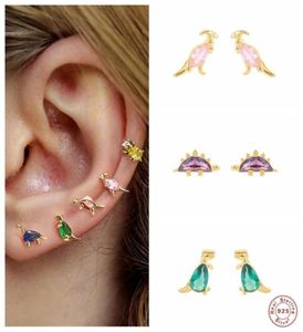 Stud Aide 925 Sterling Silver Cute Dinosaur Earrings For Women Tiny Colored Zircon Crystal Animal lage Ear Studs JewelryStud1511774