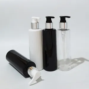 Storage Bottles 200ml Silver Cap Plastic Lotion Pump Cosmetic Makeup Container Transparent PET Shampoo Shower Gel Bottle