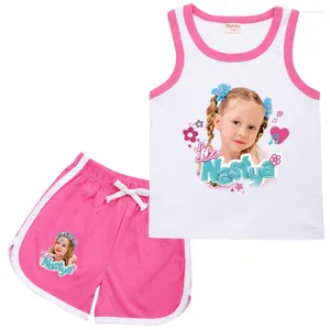 Roupas definem Kawaii Russian como Nastya Roupas Crianças roupas de verão meninas meninas sem mangas colete shorts Top short terno de garotos de traje infantil