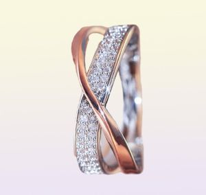 Huitan Newest Fresh Two Tone X Shape Ring for Women Wedding Trendy Jewelry Dazzling CZ Stone Large Modern Rings Anillos4448533