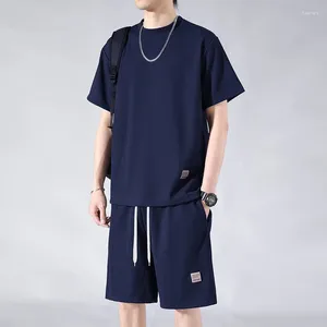 Herrspårar Summer Short Set Solid T-shirts Shorts Pinstripe Track Suit Casual Jogging Train Outfits Quality Sweatsuit