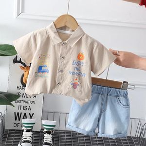 Clothing Sets 2024 Boutique Baby Boy Summer Clothes For Kids Boys 2 To 3 Years Fashion Cartoon Print Short Sleeve Shirts And Shorts Suits