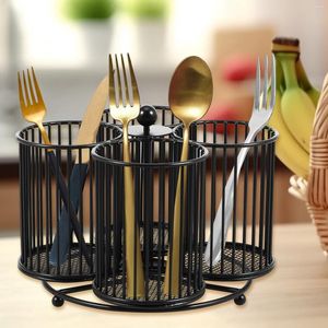 Küche Aufbewahrung Metall Utensil Caddy 360 Grad rotierender Besteckhalter 4 Fach -Besteck Korb für Picknick -Camping im Freien