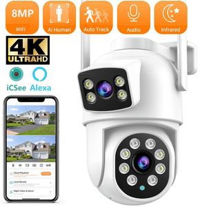 IP -Kameras 8MP Dual Screen und Dual Objektiv WiFi Survalance Camera Color Night Vision AI Auto Tracking Cloud Cloud Outdoor WLAN -Überwachungskamera 240413