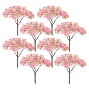Dekoratif çiçekler 8 adet simüle edilmiş kiraz çiçeği ağacı mini peyzaj modeli kum tablası DEY dekorasyon minyatür sahte