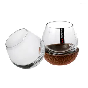 Wine Glasses Japanese Style Whisky Cup Creative Glass With Wooden Tray Whiskey Rum Glassware For Bar Household Party Crystal Liquor Mug