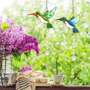 Dekorativa figurer kolibri Vindklockor Pendant smides järn trädgårdsarbete fågelklocka för vägg fönster dörr klocka hängande ornament