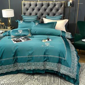 Set di biancheria da letto Luxury Pure Cotone Silk Ricamo Set Home Tessile King Size Lince Dvet Copertina Fedela piatta