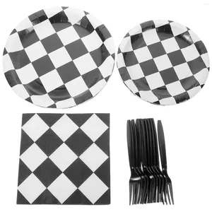 Diminuiço de jantar descartável Black White Grid Supplies Feeda Bandeira Decorações de Aniversário de Motivação Placas de Tema Race Racing Race Placas