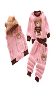 Bebek giysileri Set Sonbahar ve Kış Pamuk Kalın Sıcak Bebek Erkek Giysileri Sıradan Kapşonlu Ceket Sevimli Karikatür 3pcs Bebek Kız Takım Y11135407398