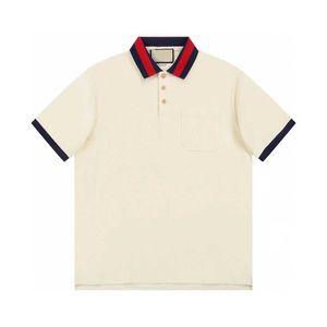 Hochwertige Designer-Kleidung richtiger Sommer Polo-Hemd Farbblock Streifen Flip Kragen T-Shirt Pocket Mens Aprikosen Kurzarm Edition Edition