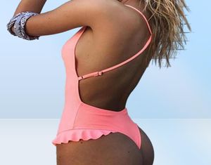 Deep V Plus Size Swimwear Женщины купальщики Ruffle Sexy Bikinis 2019 Mujer One Piece Swimsuit Tush Up Count Cust Thong Monokini XL295077179