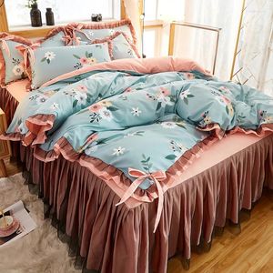 Bedding Sets Bed Skirt Duvet Cover Pillow Cases Cartoon Pattern Print Home Set Princess Style Z13