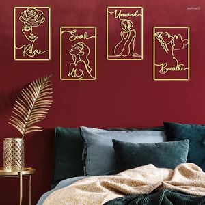 Dekoratif figürinler altın duvar dekor metal modern soyut kadın vücut çizgisi resimleri asma sanat 3d heykeller ev odası dekorasyon
