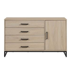 Endüstriyel 4 Çekmeci Dresser W/ Kapı Dolabı Lüks Makyaj Vanity Masası Bej Meşe Taşımacılık Makyaj Odası Makyaj Masası