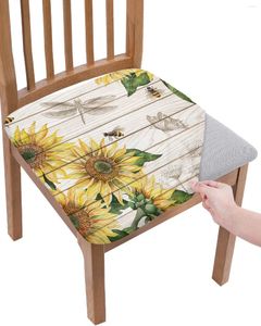 Chair Covers Sunflower Bee Butterfly Wood Texture Seat Cushion Stretch Dining 2pcs Cover Slipcovers For Home El Living Room