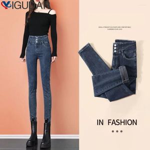 Jeans da donna alta vita da donna piedi pantaloni primaverilo autunno nero grigio coreano elastico snello skinny matit pantaloni di jeans femmina femminile