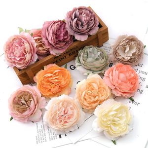 Dekorativa blommor 20st 7cm Peony Artificial Silk Flower Heads For Wedding Decoration Diy Wreath Gift Box Scrapbooking Craft Fake