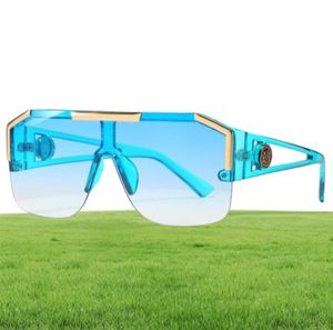 2021 mode lyx varumärke överdimensionerade fyrkantiga solglasögon män kvinnor vintage metall stora ram semirimless one lins solglasögon uv4006590319