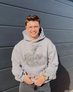 Kvinnors hoodies tröjor y2k casual hoodie 2023 Nytt grå landskap tryck mönster kläder lös plus harajuku europeiska och amerikanska par outfit 240413