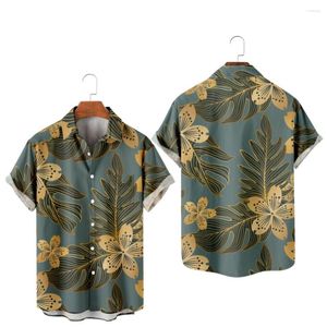 Men's Casual Shirts Floral Pattern Summer Short Sleeve V-Neck Turn-down Collar Beach Style Button Shirt