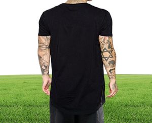 Nuovo abbigliamento maschile nero maglietta lunga cerniera hip hop tops extra lunghezza tops maglietta per uomo tshirt alto3666605