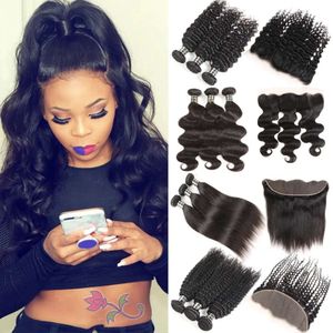 28 30 Inches Human Remy Hair Bundles with Lace Closure Frontal Body Deep Water Loose Wave Afro Kinky Jerry Curly Brazilian Virgin Weave Weft Extension Wet Weavy