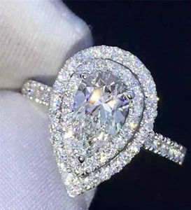 Droga de água Promise 925 Sterling Silver noivado anel de pêra Corte Diamante Rings Banda de casamento para mulheres jóias 9133211