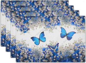 Table Mats Blue Butterfly White Flowers Place Mat Set Of 4 Placemats For Dining Durable Heat Insulation Pad Accessories 12 X 18 In