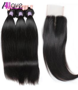 Hela 10A brasiliansk hår silkeslen rakt med spetsstängning malaysisk rak stängning peruansk hår 3pcs med stängning 5977768