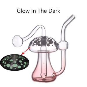 2pcs Glass Oil Burner Bong Glow In The Dark 10mm Female Water Bongs Honeycomb Perc Recycler Thick Pyrex Beaker Ash Catcher Rigs with Male Glass Oil Burner Pipes