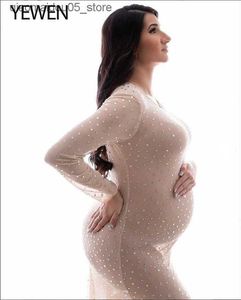 Moderskapsklänningar bär en långärmad sjöjungfru moderskapsklänning kristall elastisk ren moderskapsklänning q240413