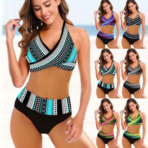 New Women S Split Bikini Stripe Tia tingida Hollo Sexy Cantura Alta Maia