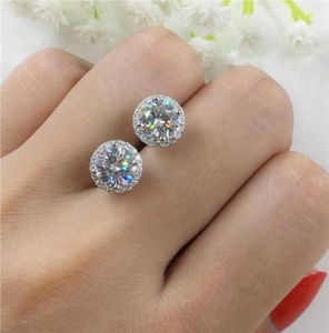 Stud 8MM Round Stone Earrings Luxury Girl White Zircon For Women Wedding Jewelry Rose Gold Silver Color Crystal Earring6453100