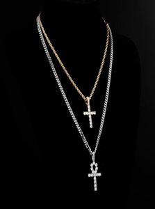 Collane a sospensione Alliceonyou ghiacciato Ankh Hip Hop Cross Collana Set di ebrei Cuban Chain Women Link Female Shiny4162142